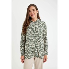 DeFacto Loose Fit Gömlek Yaka Desenli Uzun Kollu Gömlek Tunik T0609AZ24AU