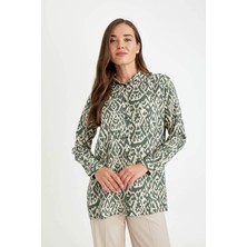 DeFacto Loose Fit Gömlek Yaka Desenli Uzun Kollu Gömlek Tunik T0609AZ24AU