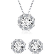 Monemel Kristal Taşlı Kolye ve Küpe Set (Gümüş)