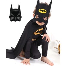 Batman Siyah Çocuk Kostümü Pelerinli ve Maskeli Yarasa Adam Kostümü 2 Maskeli