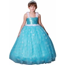 Butik Happy Kids Okul Öncesi Kız Çocuk Frozen Elsa Kostümü Mavi Saten