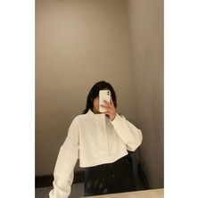 Feville Düğme Detaylı Crop Sweatshirt