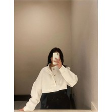 Feville Düğme Detaylı Crop Sweatshirt