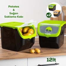 Porsima 1506 Yeşil 2'li Çok Amaçlı Plastik Patates Soğan Sarımsak Saklama Kutusu 12 l