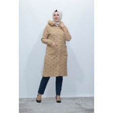 Zey&Ka Butik Safir Kaşmir Kapüşonlu Platin Triko Ceket Mont