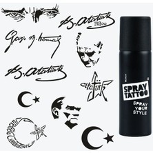 One Spray Tattoo Atatürk ve Cumhuriyet Dövme Şablon Seti-En Sevilenler+ Siyah Sprey