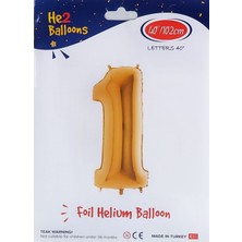 Eksanat Altın Sarısı Folyo Helium Rakam Şeklinde Balon (40 x 102 cm) ve 2 Adet Konfeti Parti Takımı