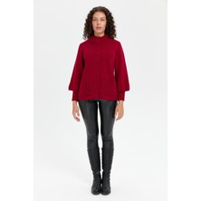 Desen Triko Kadın Dik Yaka Truvakar Kol Kısa Yün Ceket V.çürüğü