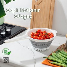 Porsima 698-702-726-804 4'lü Beyaz Akordiyon Leğen Seti-Katlanabilir Meyve Sebze Yıkama Süzgeci-Leğen