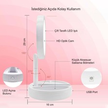 Hymark 10x Büyütme Çift Taraflı Katlanabilir 21 Led Işıklı Makyaj Aynası Usb Kablo