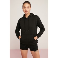 Ethiquet Abelia Kadın Içi Polarlı Yumuşacık Kalın Kumaşlı Kapüşonlu Comfort Fit Siyah Sweatshirt