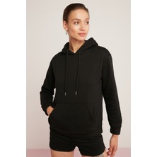 Ethiquet Abelia Kadın Içi Polarlı Yumuşacık Kalın Kumaşlı Kapüşonlu Comfort Fit Siyah Sweatshirt