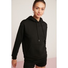 Ethiquet Abelia Kadın Içi Polarlı Yumuşacık Kalın Kumaşlı Kapüşonlu Comfort Fit Siyah Sweatshirt