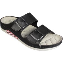 Yaz Kış Ayakkabı Yazkış Erkek Siyah Cilt Cift Bantlı  Tokalı Comfort Rahat Taban  Terlik