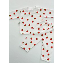 Drop Kids Bebek Pijama Takımı Uzun Çilek Desen %100 Pamuk Yenidoğan Çocuk Pijama