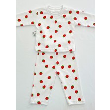 Drop Kids Bebek Pijama Takımı Uzun Çilek Desen %100 Pamuk Yenidoğan Çocuk Pijama