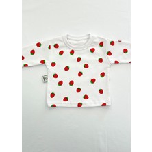 Drop Kids Bebek Pijama Takımı Uzun Çilek Desen %100 Pamuk Yenidoğan Çocuk Pijama