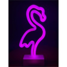 Naturalove 272 x 160 Dekoratif Flamingo LED Neon Gece Lambası Beyaz - Pembe Mor