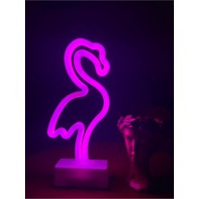 Naturalove 272 x 160 Dekoratif Flamingo LED Neon Gece Lambası Beyaz - Pembe Mor