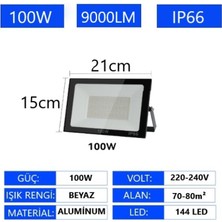 Rultech 1 Adet LED Işık Projektör 100W Beyaz Işık 6500K 9000LM Bahçe Duvar Yol Aydınlatma Dış&iç Mekan