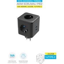 Piranha 45510 Akım Korumalı 3'lü Priz / 2 x USB - 1 x Type-C Girişli / Isıya Dayanıklı / Çocuk Koruması