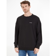Calvin Klein Erkek Sweatshirt Düz Desenli Uzun Kollu Bisiklet Yaka Siyah Renk