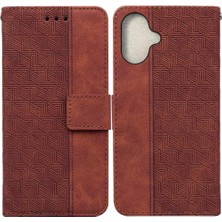 MY Boutique1 IPhone 16 Için Flip Case Artı Kickstand Özelliği Geometrik Kabartmalı Flip Pu (Yurt Dışından)