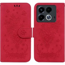 MY Boutique1 Infinix Not Için Kılıf 40 4g Kabartma Gül Çiçekler Kart Yuvaları Flip Pu Deri (Yurt Dışından)