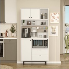 Yurudesign Royce Serisi Kahve Köşesi Çok Amaçlı Dolap Mutfak Dolabı Beyaz Re4-W
