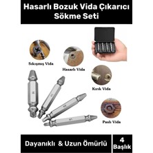 Premium 4 Başlıklı Paslanmaz Çelik Hasarlı Bozuk Vida Çıkarıcı Hasar Görmüş Vida Sökme Seti