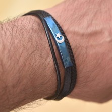 İdol Avm Ay Yıldız Mavi Erkek Deri Bileklik Takı Aksesuar