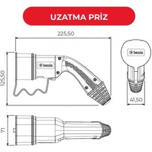 Bemis Elektrikli Araç Şarj Kablosu Priz + Fiş Seti - 5m Monofaze 20A Kablolu Şarj Seti