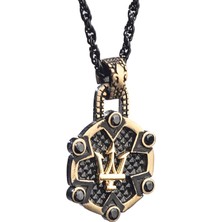 İdol Avm Köşeli Siyah Kral Erkek Kolye Çelik Takı