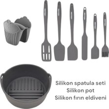 Remna Airfryer 3'lü Set, Silikon Pişirme Kabı, Silikon Spatula Seti 6'lı, Silikon Fırın Eldiveni