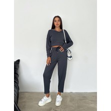 Ded Collection Kadın Modal Kumaş Kapüşonlu Crop Ikili Eşofman Takımı