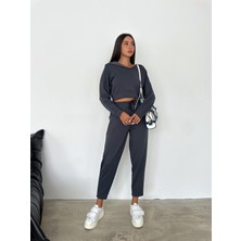 Ded Collection Kadın Modal Kumaş Kapüşonlu Crop Ikili Eşofman Takımı