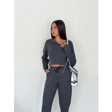 Ded Collection Kadın Modal Kumaş Kapüşonlu Crop Ikili Eşofman Takımı