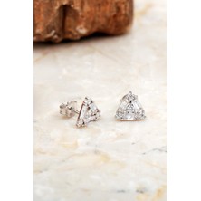 Sümer Telkari Baget Taşlı Üçgen Mini Rodyumlu Gümüş Küpe 6916