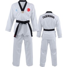 Bluu Ay Yıldız Baskılı Siyah Yaka Taekwondo Elbisesi Dobok Tekvando Elbisesi