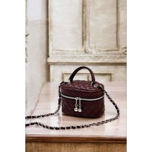 Glemix Leslie Bordo Kapitone Desen Kadın Kutu Crossbody Bag