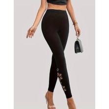 Yanları Lazer Çiçek Kesim Yüksek Bel Dalgıç Tayt