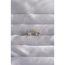 Ezo Concept Pirinç Gümüş Renk Zirkon Taşlı Xoxo Model Ayarlamalı Yüzük