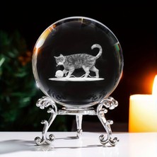 Keyfim Shop Dekoratif Metal Ayaklı Kedi Tasarımlı 3D Cam Küre 6cm