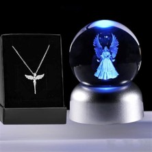 Keyfim Shop LED Işıklı Cam Melek Küre ve Lotus Melek Kolye Hediyeli