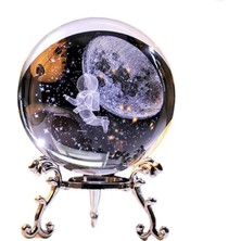 Keyfim Shop Dekoratif Metal Ayaklı Astronot Tasarımlı 3D Cam Küre 6cm