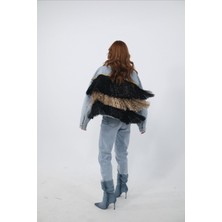 Ceylin Ceylan Üç Renk Püsküllü Crop Oversize Kot Ceket