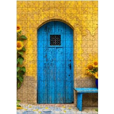 Tablomega Ahşap Mdf Puzzle Yapboz Mavi Kapı ve Ayçiçeği 255 Parça 35*50 cm