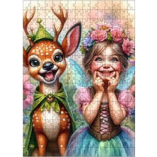 Karizma Tablo Ahşap Mdf Puzzle Yapboz Ceylan ve Sevimli Kız 255 Parça 35*50 cm