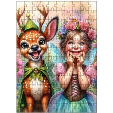 Karizma Tablo Ahşap Mdf Puzzle Yapboz Ceylan ve Sevimli Kız 120 Parça 25*35 cm