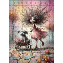 Karizma Tablo Ahşap Mdf Puzzle Yapboz Pembe Elbiseli Kız ve Köpek 120 Parça 25*35 cm